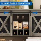 Wine Bar Cabinet with Sliding Barn Door, Rustic Kitchen Buffet Sideboard with Wine Rack & Glass Holder, Storage Liquor Cabinet for Dining Room, Grey