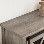 Wine Bar Cabinet with Sliding Barn Door, Rustic Kitchen Buffet Sideboard with Wine Rack & Glass Holder, Storage Liquor Cabinet for Dining Room, Grey