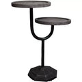 HomeRoots 19 Natural and Black Solid Wood and Iron Round Double Tray Top End Table