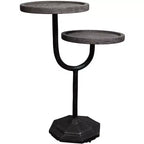 HomeRoots 19 Natural and Black Solid Wood and Iron Round Double Tray Top End Table
