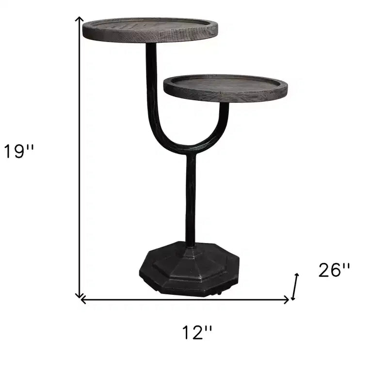 HomeRoots Tavolino rotondo con doppio ripiano in legno massello e ferro, 48 cm, naturale e nero