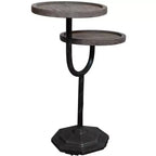 HomeRoots Tavolino rotondo con doppio ripiano in legno massello e ferro, 48 cm, naturale e nero
