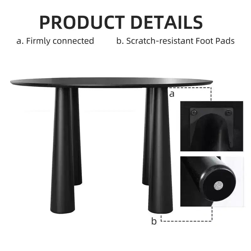 PexFix Tavolo da pranzo rotondo da 45 cm, tavolo da cucina per 4 persone con piano a bordo arcuato e 4 gambe affusolate per soggiorno, sala da pranzo, ufficio, caffetteria, resistente, nero