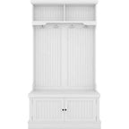 Acekool 4-in-1 Hall Tree with Storage Shoe Bench, Coat Rack with 4 Hooks, Entryway Organizer with Display Shelves & Cabinet, White