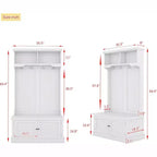 Acekool 4-in-1 Hall Tree with Storage Shoe Bench, Coat Rack with 4 Hooks, Entryway Organizer with Display Shelves & Cabinet, White