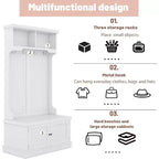 Acekool 4-in-1 Hall Tree with Storage Shoe Bench, Coat Rack with 4 Hooks, Entryway Organizer with Display Shelves & Cabinet, White