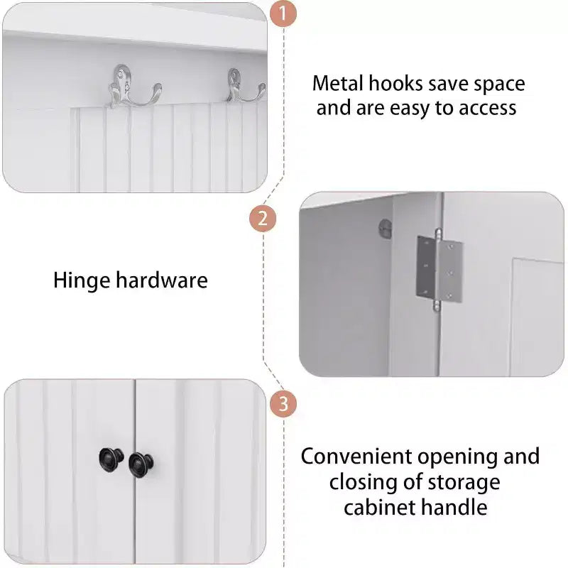 Acekool 4-in-1 Hall Tree with Storage Shoe Bench, Coat Rack with 4 Hooks, Entryway Organizer with Display Shelves & Cabinet, White