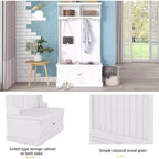 Acekool 4-in-1 Hall Tree with Storage Shoe Bench, Coat Rack with 4 Hooks, Entryway Organizer with Display Shelves & Cabinet, White