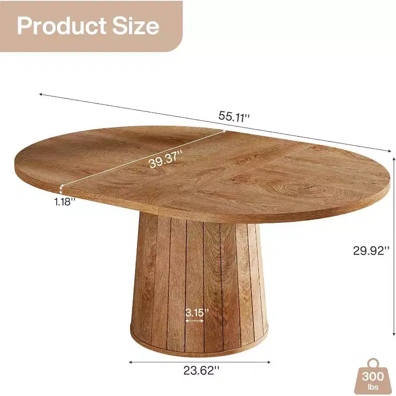 Lantine Oval Dining Table for 6 People, 55.11-Inch Farmhouse Kitchen Dinner Table with Cylindrical Pedestal