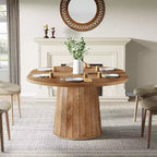Lantine Oval Dining Table for 6 People, 55.11-Inch Farmhouse Kitchen Dinner Table with Cylindrical Pedestal