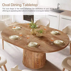 Lantine Oval Dining Table for 6 People, 55.11-Inch Farmhouse Kitchen Dinner Table with Cylindrical Pedestal