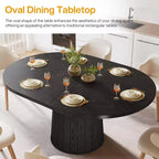 Lantine Oval Dining Table for 6 People, 55.11-Inch Farmhouse Kitchen Dinner Table with Cylindrical Pedestal