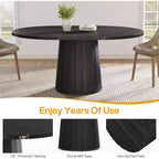 Lantine Oval Dining Table for 6 People, 55.11-Inch Farmhouse Kitchen Dinner Table with Cylindrical Pedestal