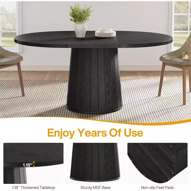 Lantine Oval Dining Table for 6 People, 55.11-Inch Farmhouse Kitchen Dinner Table with Cylindrical Pedestal