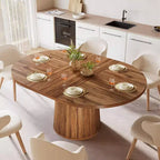 Lantine Oval Dining Table for 6 People, 55.11-Inch Farmhouse Kitchen Dinner Table with Cylindrical Pedestal