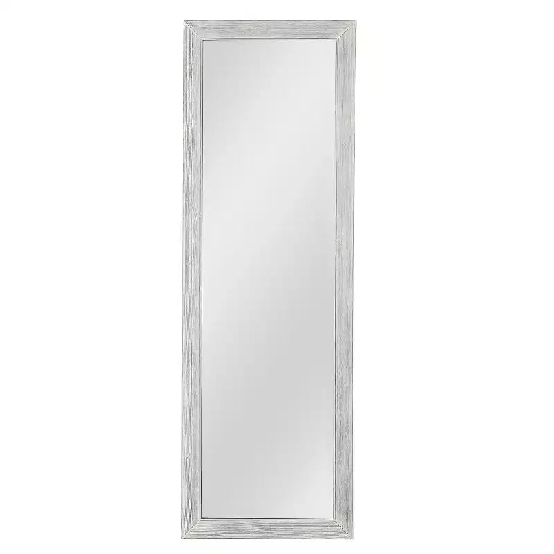 MAYEERTY Specchio a figura intera in legno massello spazzolato bianco lavato 64x21 pollici con supporto in vetro temperato