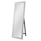 MAYEERTY Specchio a figura intera in legno massello spazzolato bianco lavato 64x21 pollici con supporto in vetro temperato