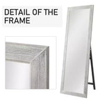 MAYEERTY Specchio a figura intera in legno massello spazzolato bianco lavato 64x21 pollici con supporto in vetro temperato