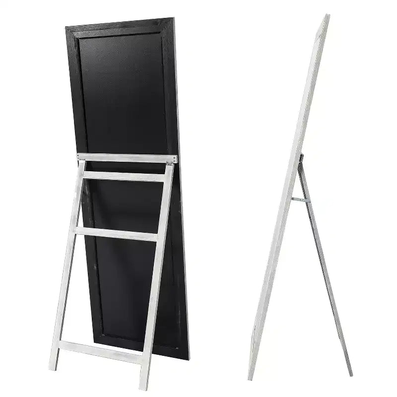 MAYEERTY Specchio a figura intera in legno massello spazzolato bianco lavato 64x21 pollici con supporto in vetro temperato