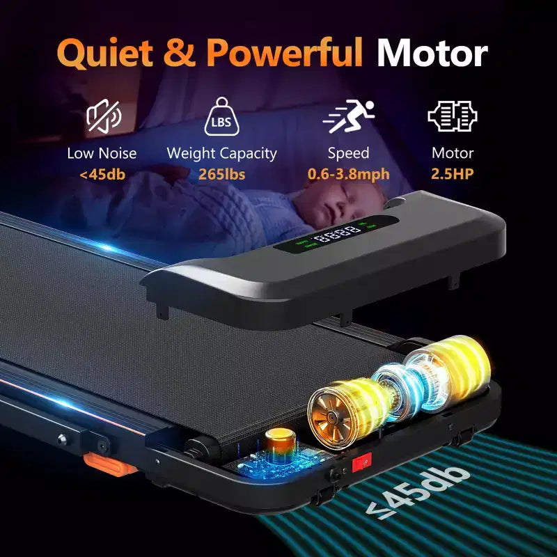 Tapis Roulant da Camminata KERDOM Sotto Scrivania, Tapis Roulant Portatile per Casa e Ufficio, Tapis Roulant 2 in 1 con Telecomando, Capacità 158 kg, Tapis Roulant da 2,5 HP con LED