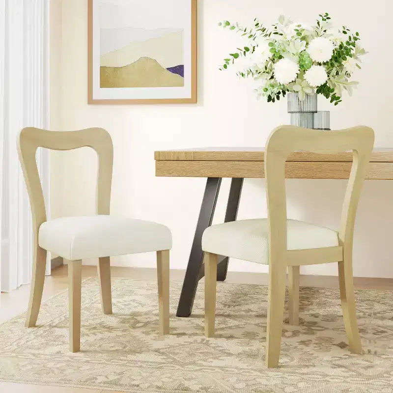 Okak Set di 2 Sedie da Pranzo Imbottite con Schienale Vuoto a Cuore Senza Braccioli, Sedie da Pranzo di Design in Legno per Sala da Pranzo, Cucina