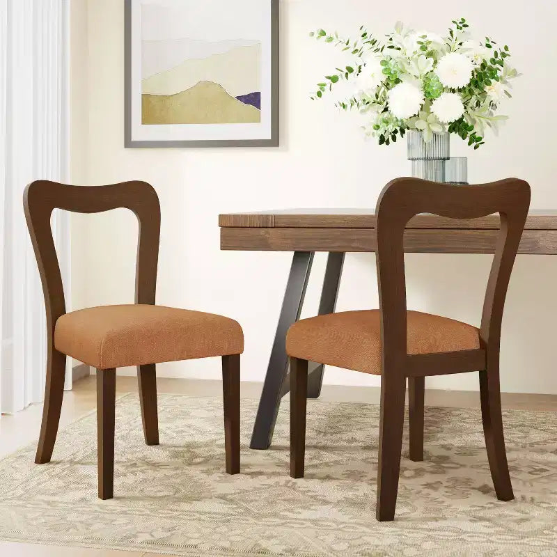 Okak Set di 2 Sedie da Pranzo Imbottite con Schienale Vuoto a Cuore Senza Braccioli, Sedie da Pranzo di Design in Legno per Sala da Pranzo, Cucina