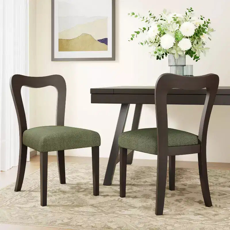 Okak Set di 2 Sedie da Pranzo Imbottite con Schienale Vuoto a Cuore Senza Braccioli, Sedie da Pranzo di Design in Legno per Sala da Pranzo, Cucina