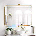 MAYEERTY Specchio da Parete con Angoli Arrotondati in Ferro Nero, Hardware Girevole, 79x58x5 cm