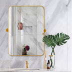 MAYEERTY Specchio da Parete con Angoli Arrotondati in Ferro Nero, Hardware Girevole, 79x58x5 cm