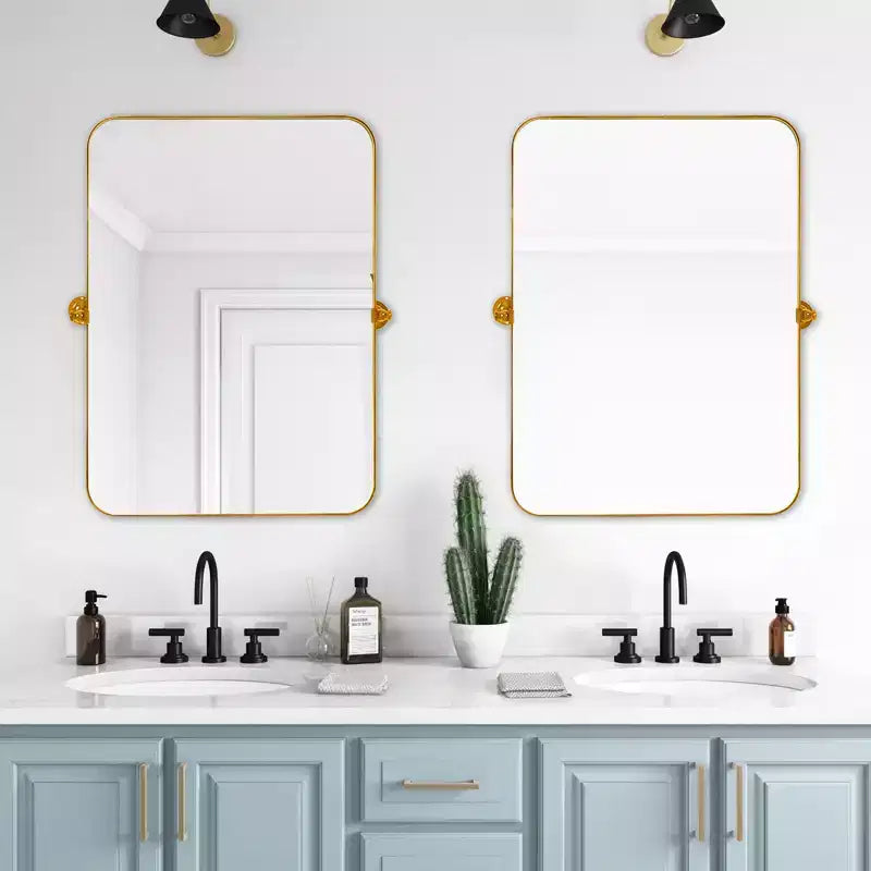 MAYEERTY Specchio da Parete con Angoli Arrotondati in Ferro Nero, Hardware Girevole, 79x58x5 cm
