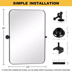 MAYEERTY Specchio da Parete con Angoli Arrotondati in Ferro Nero, Hardware Girevole, 79x58x5 cm