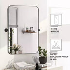 MAYEERTY Specchio da Parete con Angoli Arrotondati in Ferro Nero, Hardware Girevole, 79x58x5 cm