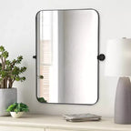 MAYEERTY Specchio da Parete con Angoli Arrotondati in Ferro Nero, Hardware Girevole, 79x58x5 cm