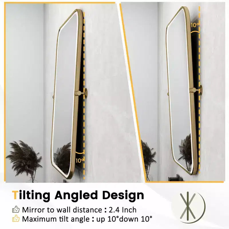 MAYEERTY Specchio da Parete con Angoli Arrotondati in Ferro Nero, Hardware Girevole, 79x58x5 cm