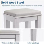 Makeup Vanity Desk, with Mirror and Lights, 42 Glass Top Vanity Table, Upholstered Stool, Drawers, Cabinet & Open Shelves, 2 Storage Drawers
