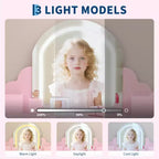 Toeletta per Bambini con Specchio Illuminato e Sgabello, con Cassetto e Ripiani Aperti, Toeletta 2 in 1 per Bambine di 3-9 Anni