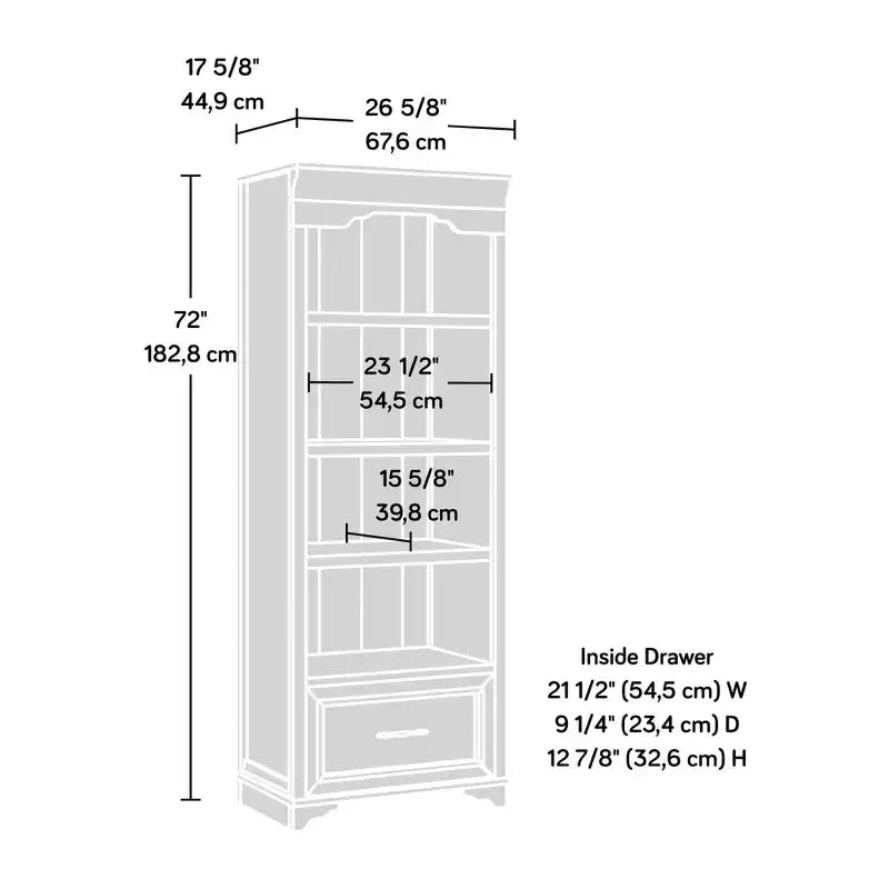 Okak Farmhouse Bookshelf, Display Shelves with 1 Drawer and 4 Open Shelves, Freestanding Storage Organizer for Living Room, Office, Brown