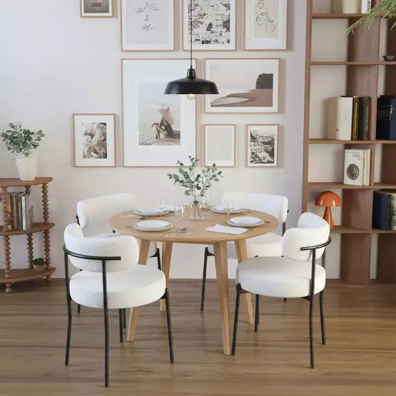 Homy Casa Set of 4 Teddy Upholstered Dining Chair Set with Metal Legs for Small Space, Holiday Gathering, New Year Refresh, White