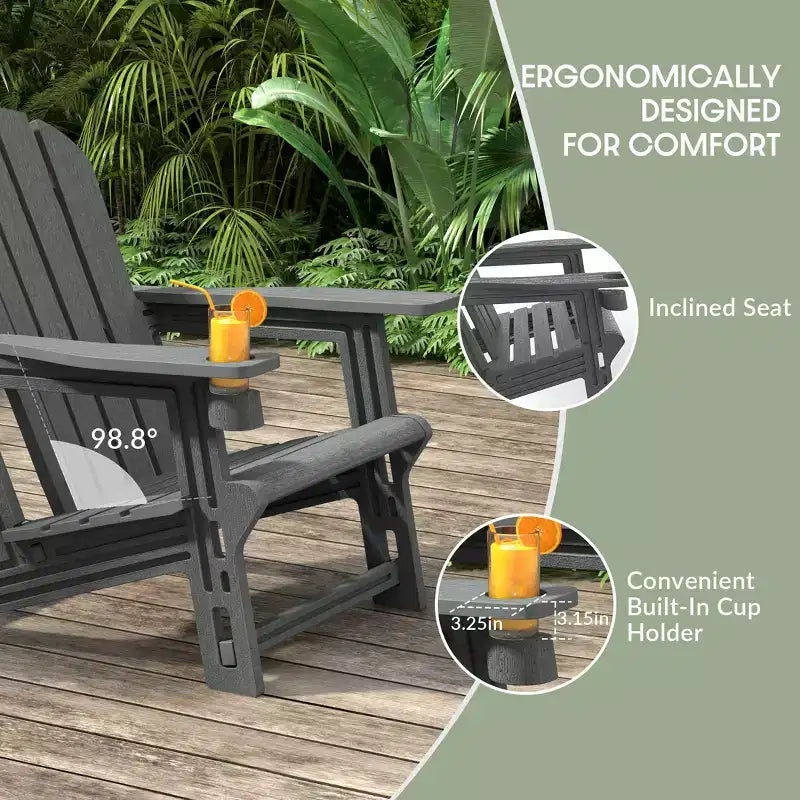 WestinTrends Azura, set 3 pezzi per patio, sedia Adirondack in HDPE con poggiapiedi e tavolino laterale da 45,72 cm, colore grigio
