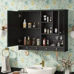 Mobiletto pensile da bagno Okak, Mobiletto dei medicinali con specchio e ripiani regolabili, 1 anta e ganci portasciugamani, Organizzatore per bagno
