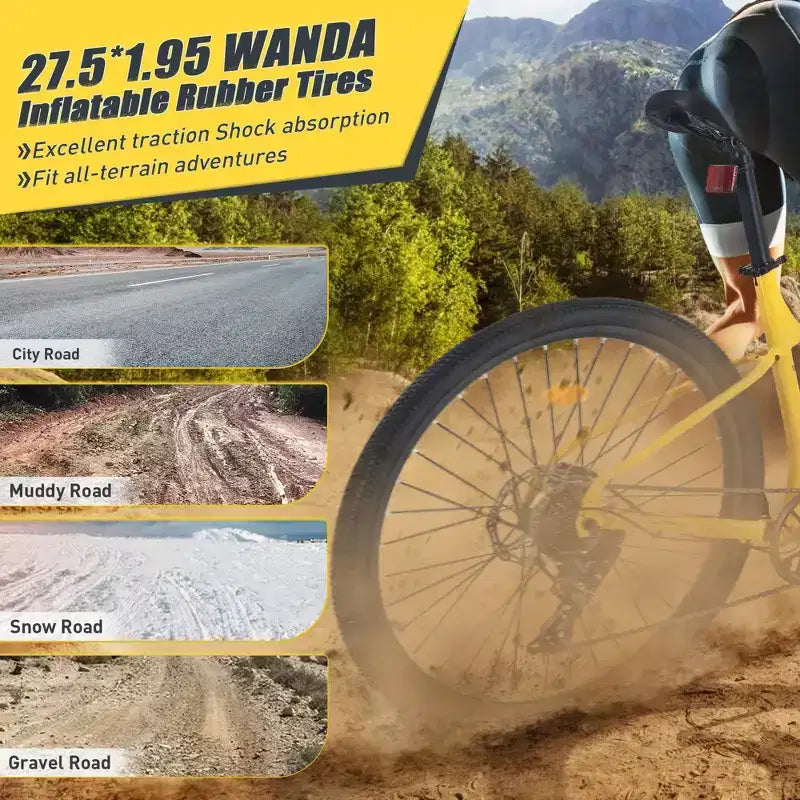 NAYSAYE Bicicletta Mountain Bike da 27,5 Pollici a 8 Velocità con Sospensione Anteriore e Telaio in Acciaio per Avventure su Tutti i Terreni, Gialla, 68.5*27.1*40.55