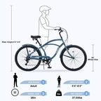 NAYSAYE Bicicletta Beach Cruiser da donna a 7 velocità, telaio in acciaio da 26 pollici per comode passeggiate in città, blu, 69.96*28.32*43.2