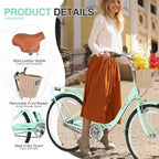 NAYSAYE Bicicletta da donna pieghevole a velocità singola da 26 pollici, telaio in acciaio resistente per un facile rimessaggio e pendolarismo, verde, 66,93*25,2*40,95