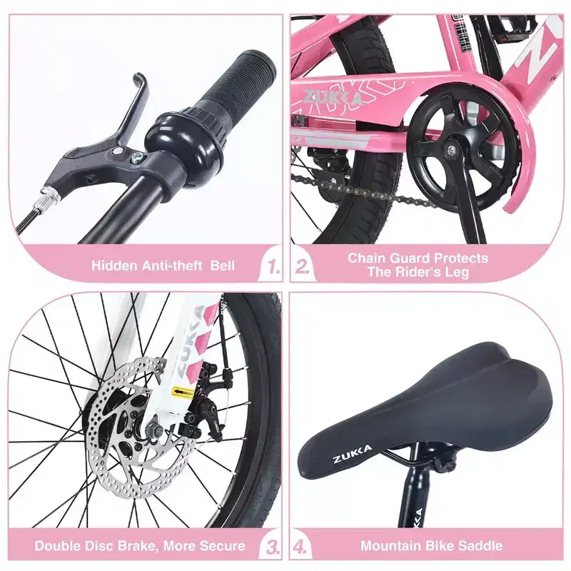 NAYSAYE Mountain Bike 20 Inch MTB with Adjustable Saddle and Double Disc Brakes for Outdoor Adventures, Pink, 54.33*22.44*32.48