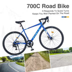 Bicicletta ibrida da strada NAYSAYE 700C per adulti, bici da pendolare da corsa leggera con telaio in alluminio a 7 velocità per viaggi in città, blu, 68,5*18,8*39