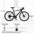 Bicicletta ibrida da strada NAYSAYE 700C per adulti, bici da pendolare da corsa leggera con telaio in alluminio a 7 velocità per viaggi in città, blu, 68,5*18,8*39