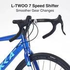 Bicicletta ibrida da strada NAYSAYE 700C per adulti, bici da pendolare da corsa leggera con telaio in alluminio a 7 velocità per viaggi in città, blu, 68,5*18,8*39