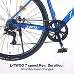 Bicicletta ibrida da strada NAYSAYE 700C per adulti, bici da pendolare da corsa leggera con telaio in alluminio a 7 velocità per viaggi in città, blu, 68,5*18,8*39