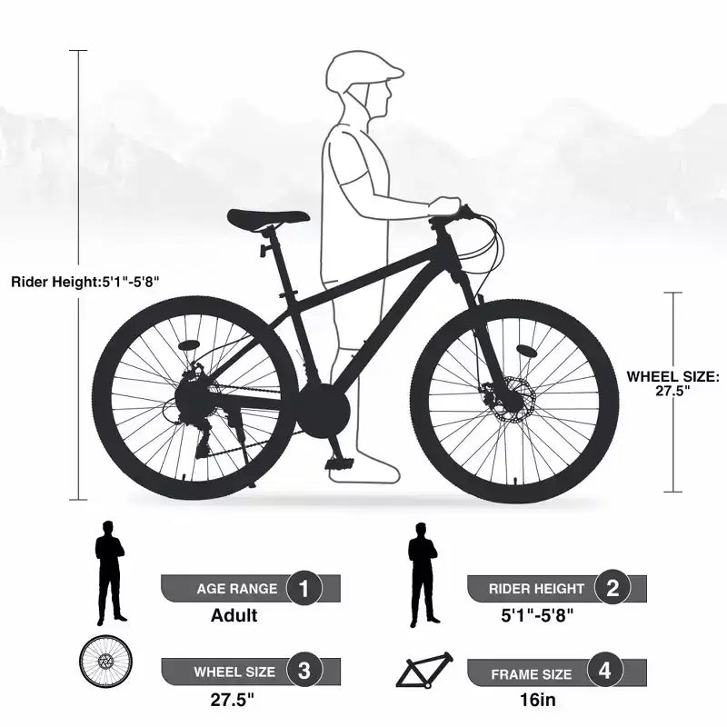 NAYSAYE Bicicletta Mountain Bike Ruote da 27,5 Pollici 21 Velocità Ammortizzazione Anteriore per Uomo Donna Ragazzi e Ragazze, Blu, 68.8*26.37*39.37