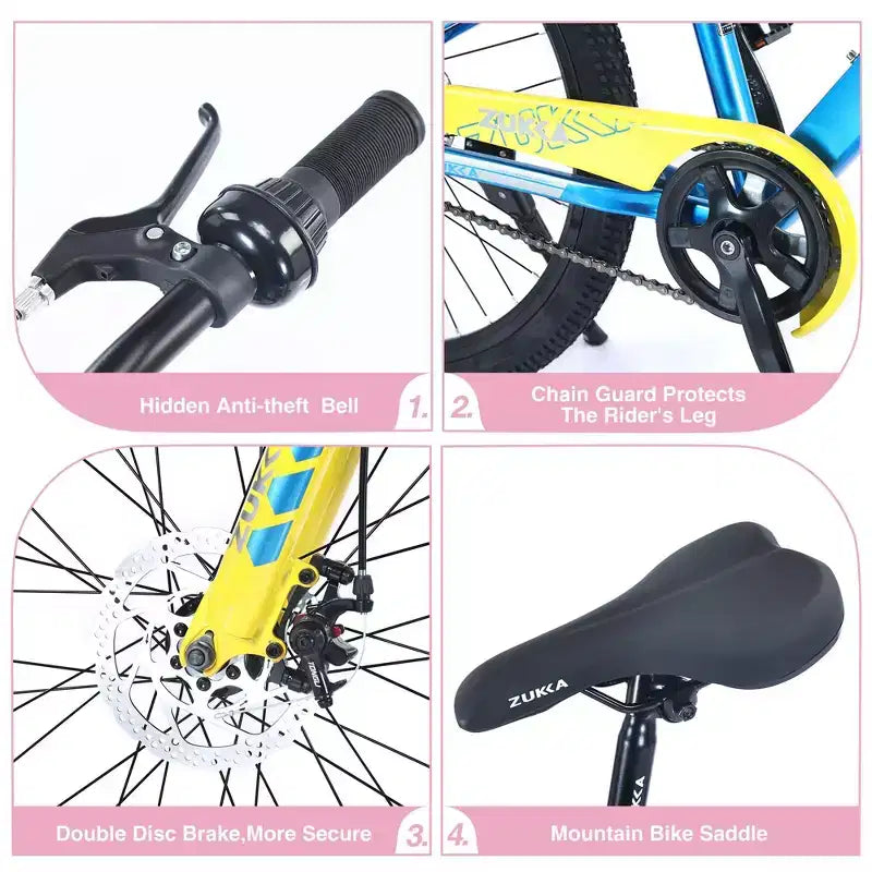 Bicicletta NAYSAYE Mountain Bike, telaio resistente in acciaio con sospensioni per bambini, per uso esterno, rosa, 63,78*24,8*37,2